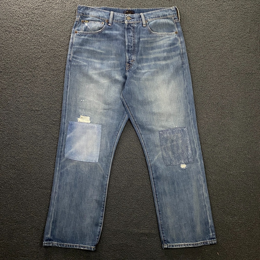 Polo Ralph Lauren High Rise Relaxed Straight Jean Womens 31 Patchwork Distressed